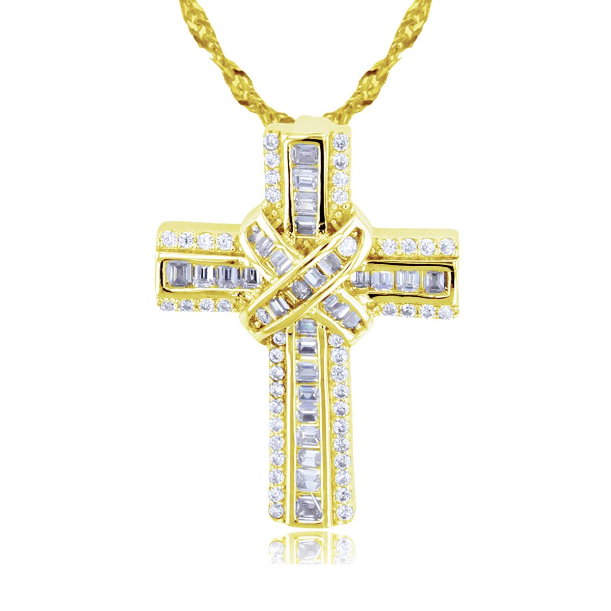 Sterling Silver Yellow Channel SB & Rnd CZ Fancy Cross 18"+2" Singapore Necklace