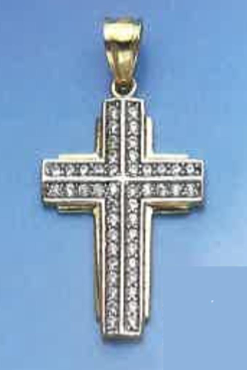 10K Yellow Gold Paved 2-Row CZ Cross 18" Necklace