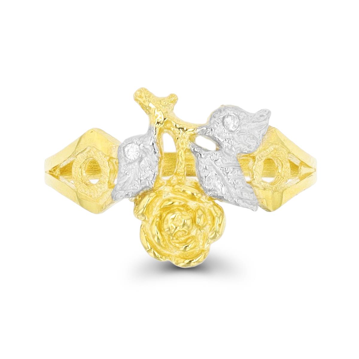 10K Two-Tone Gold Diamond Cut Rose Flower Fashion Ring