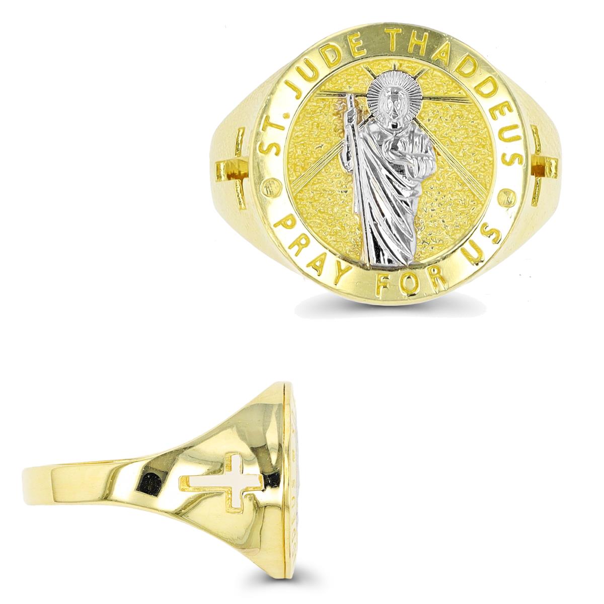 10K Two-Tone Gold St. Jude Round Religious Men's Ring