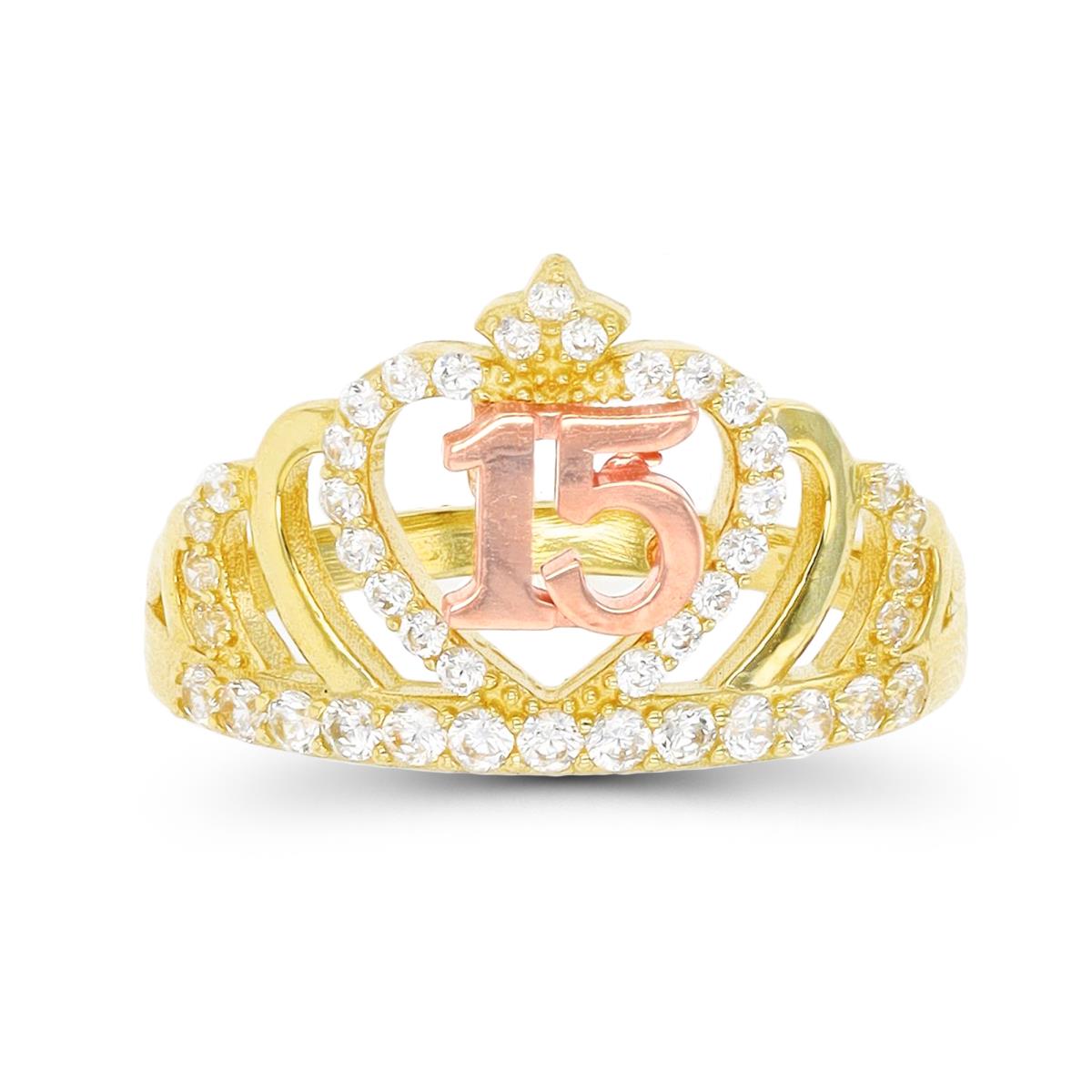 10K Yellow & Rose Gold CZ Quinceanera Crown Fashion Ring