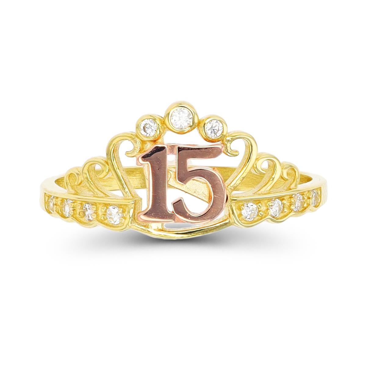 14 Yellow & Rose Gold  "15 Anos" Filigree Crown Fashion Ring
