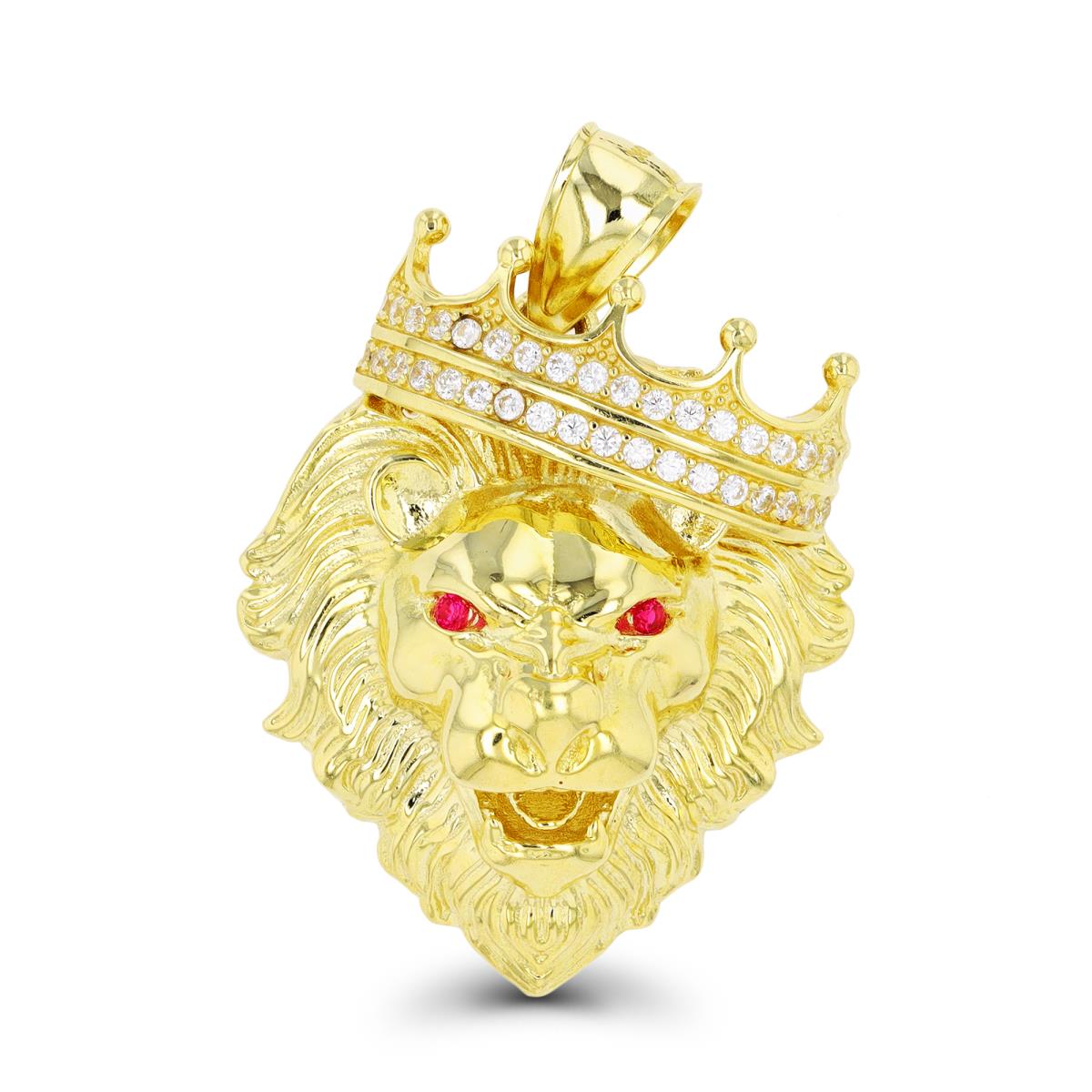14K Yellow Gold CZ King Lion Head Pendant