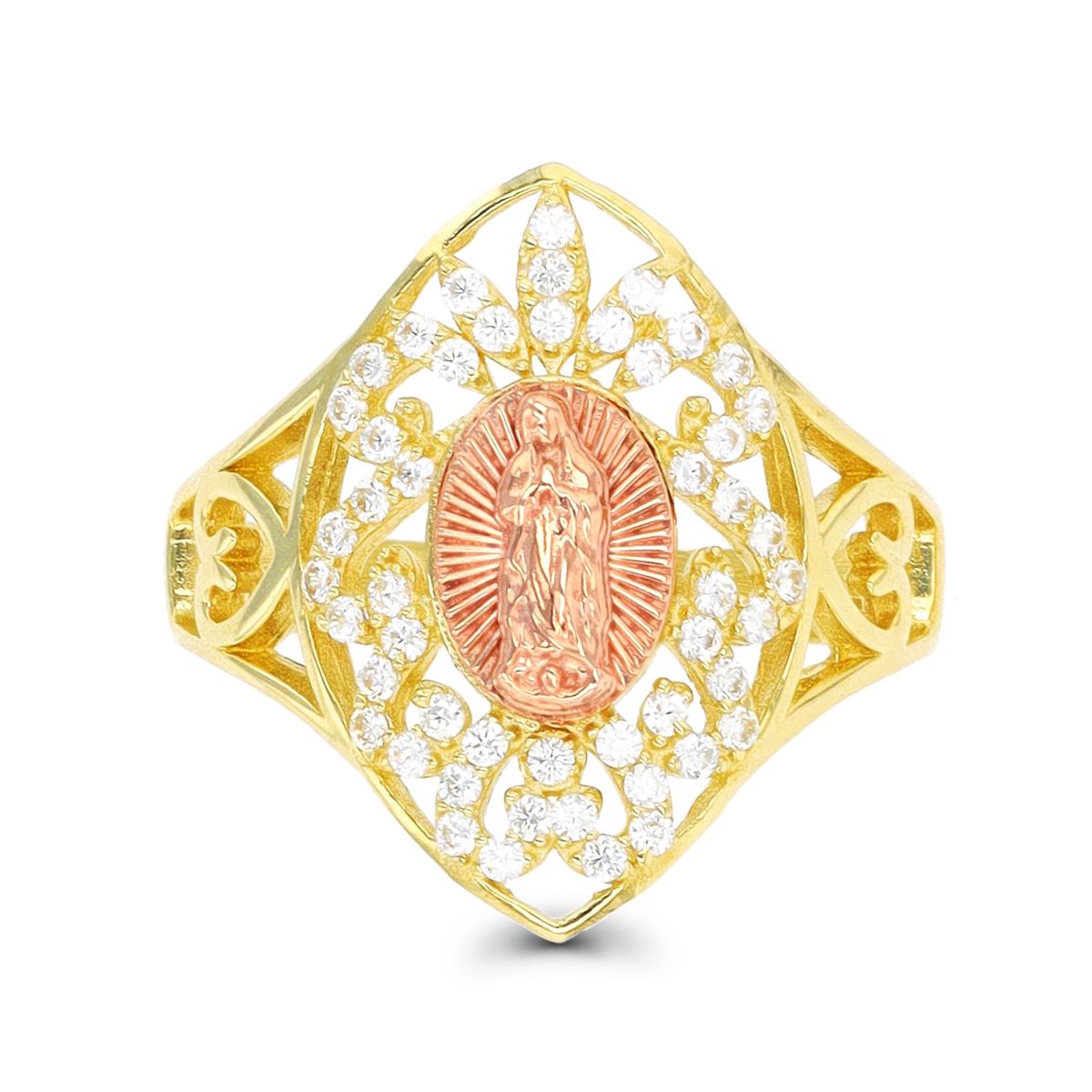 10K Yellow & Rose Gold CZ Virgin Mary Religious Ring