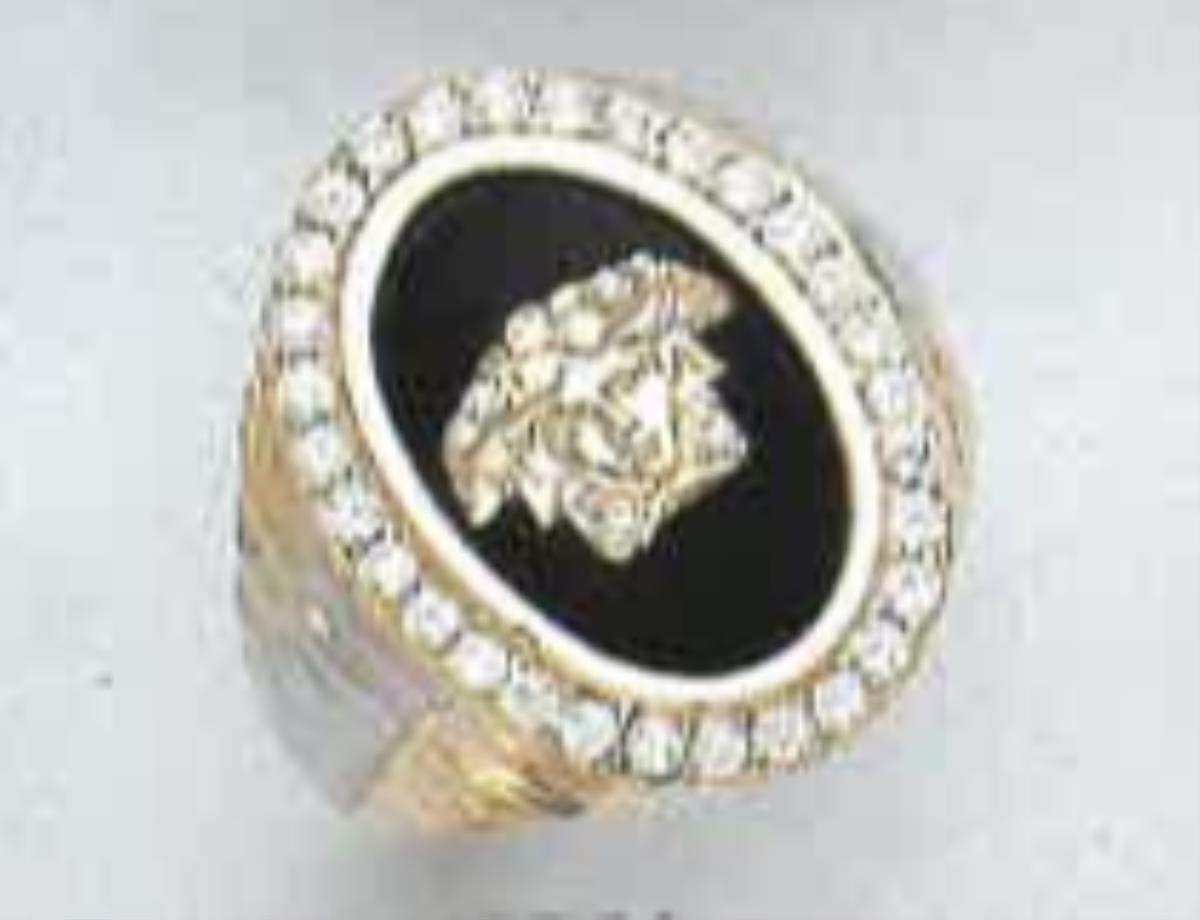 10K Two-Tone Gold Pave CZ/ Onyx Inlay Jesus Men's Ring