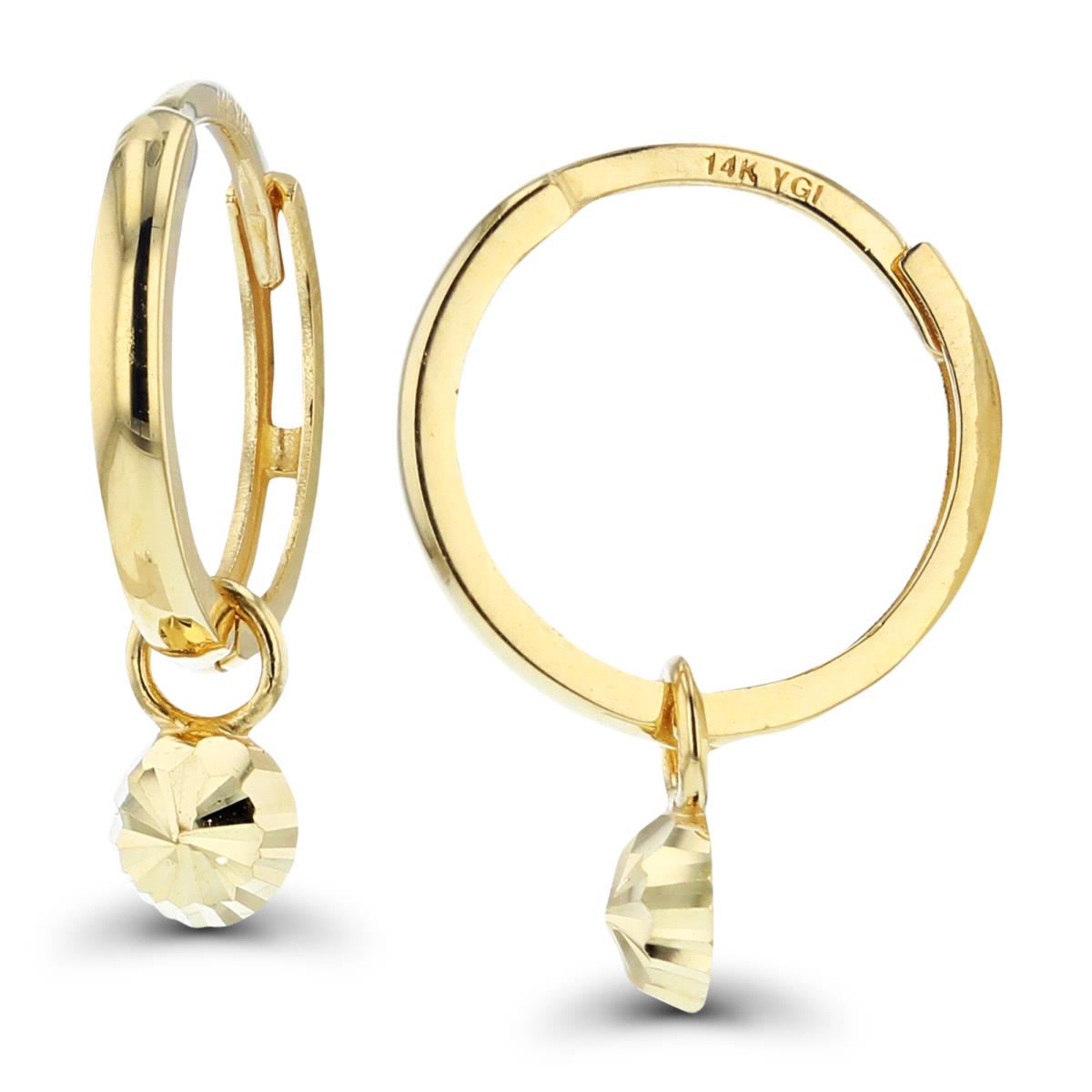 14K Yellow Gold Dangling DC Bead 17x4mm Hoop Earring