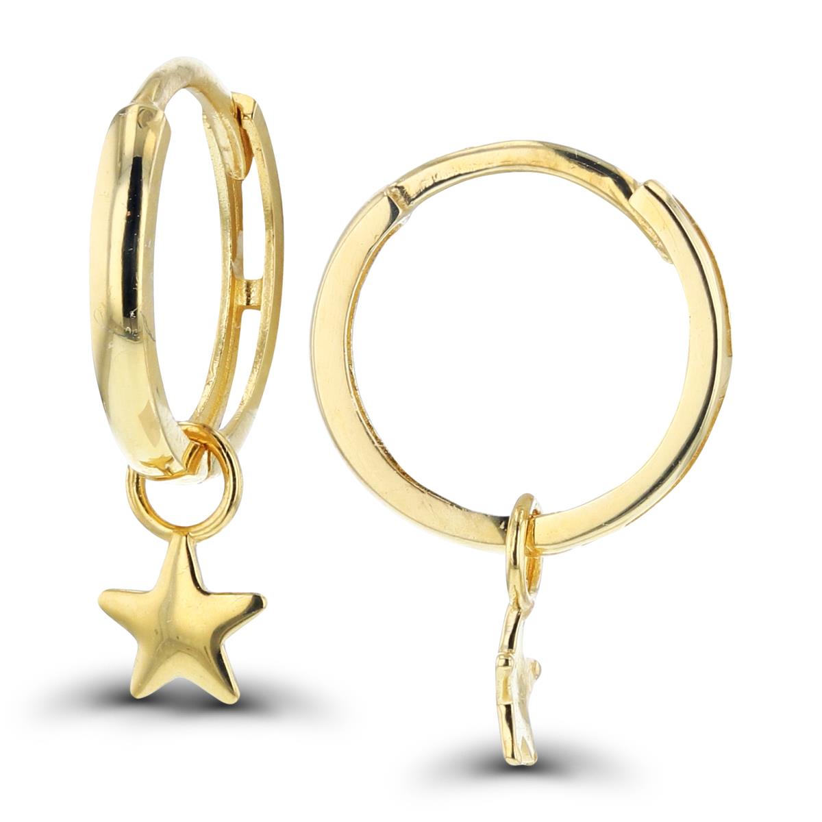 14K Yellow Gold 18x5mm Dangling Star Hoop Earring