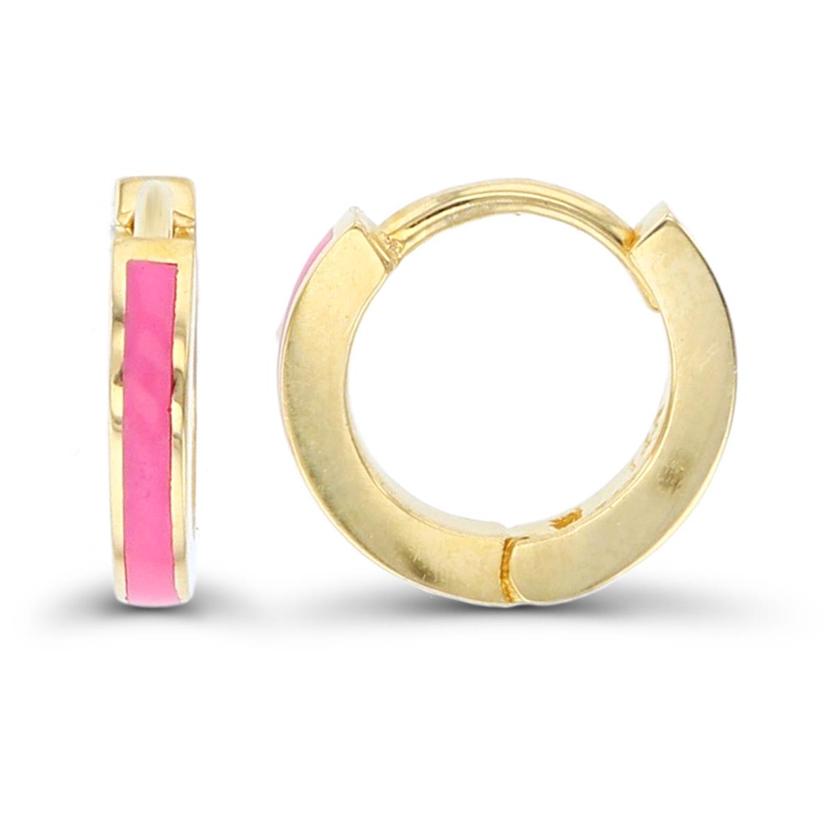 14K Yellow Gold 9x2mm Pink Enamel Huggie 9x2mm Earring