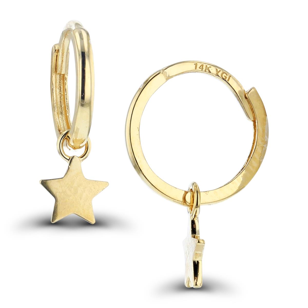 14K Yellow Gold 15x5mm Dangling Star Huggie Earring