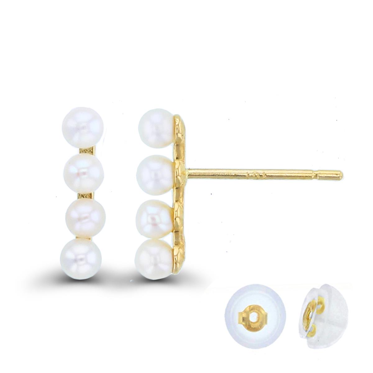 14K Yellow Gold 2mm Rnd Fresh Water Pearls Vertical Row Studs with Silicon Backs