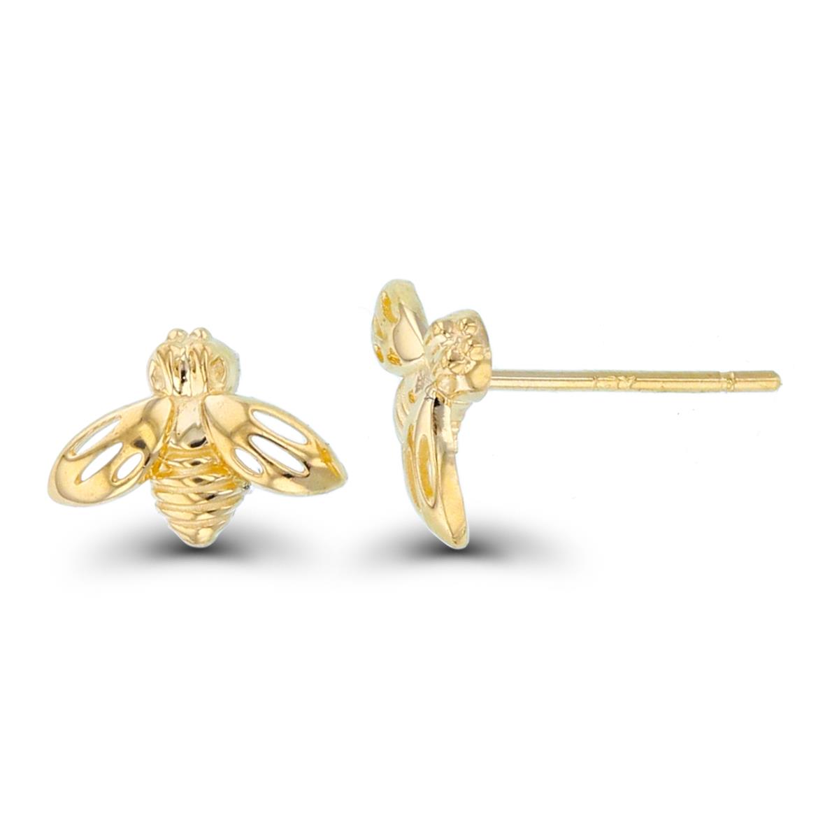 14K Yellow Gold High Polish & Textured Bee Studs with Silicon Backs