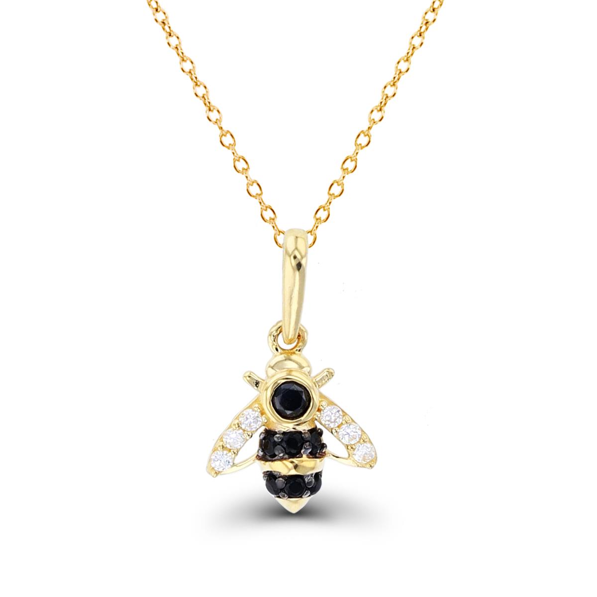 14K Two-Tone Gold (Y/B) Rnd White & Black CZ Bee 18"Necklace