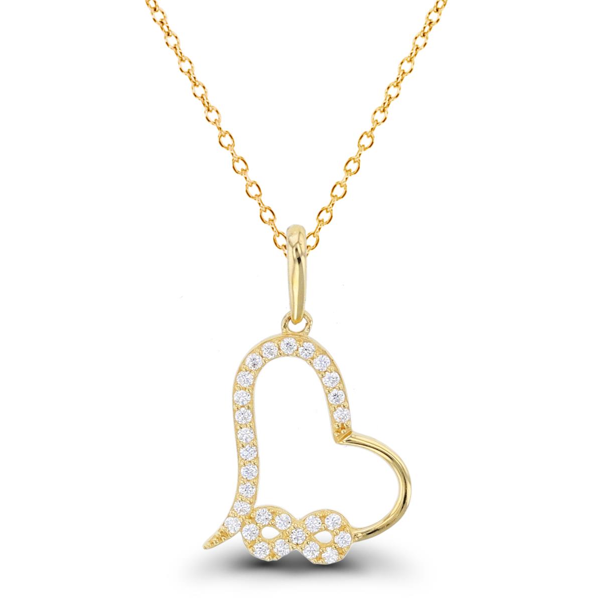 14K Yellow Gold Rnd CZ Open Heart 20x12.5mm with Infinity 18"Necklace
