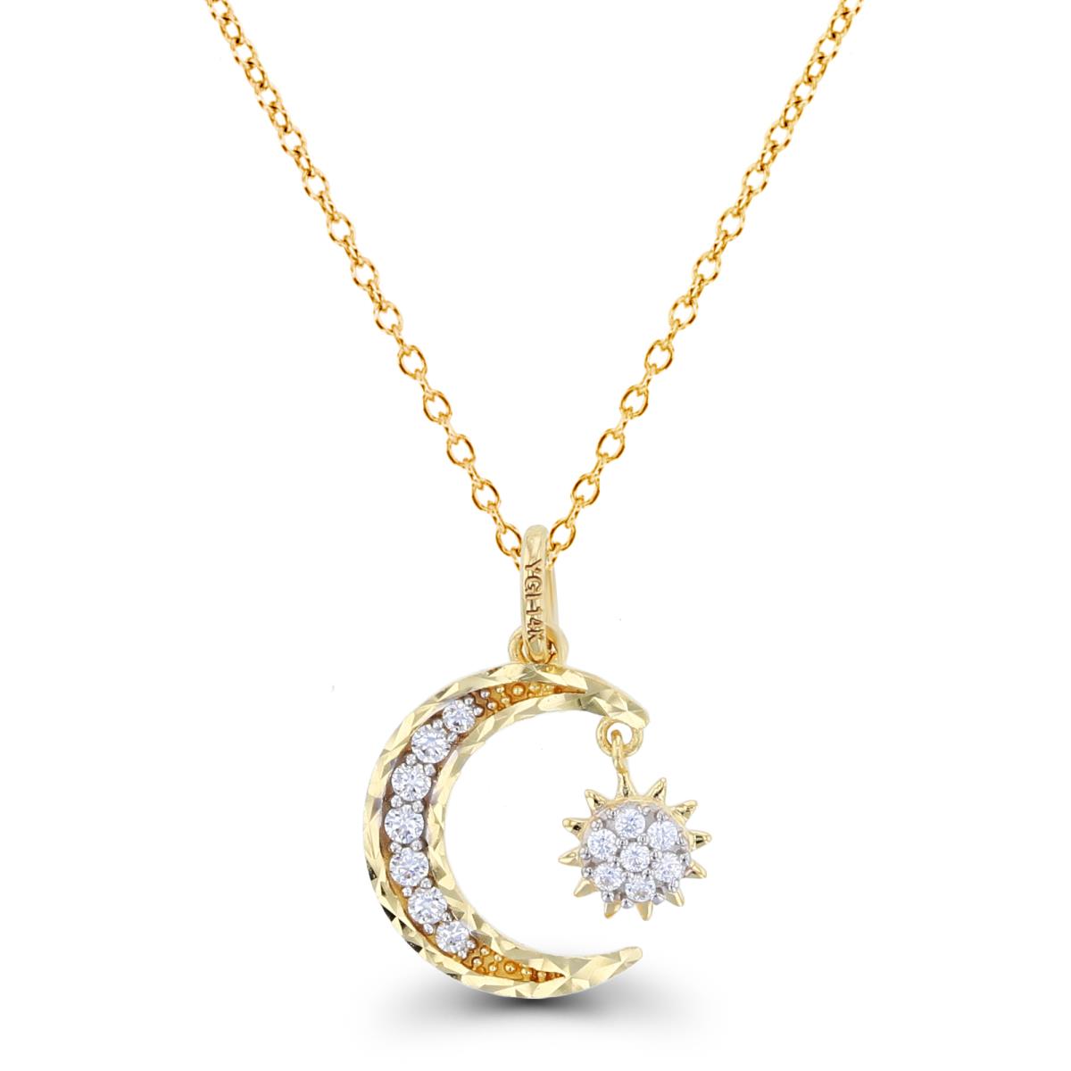 14K Two-Tone Gold (Y/W) Rnd CZ DC Moon with Dangling Star 18"Necklace