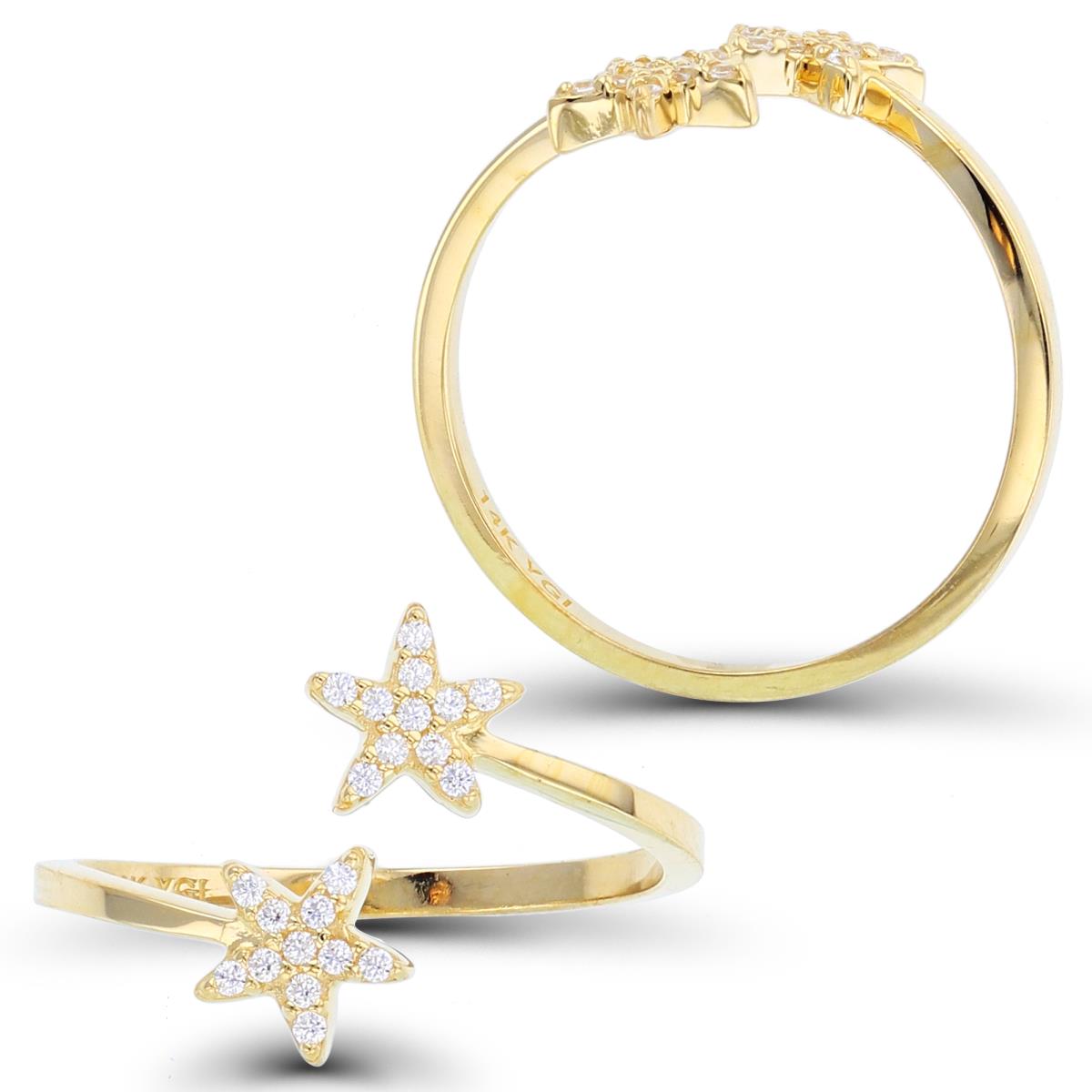 14K Yellow Gold Paved CZ Star Open Shank Fashion Ring