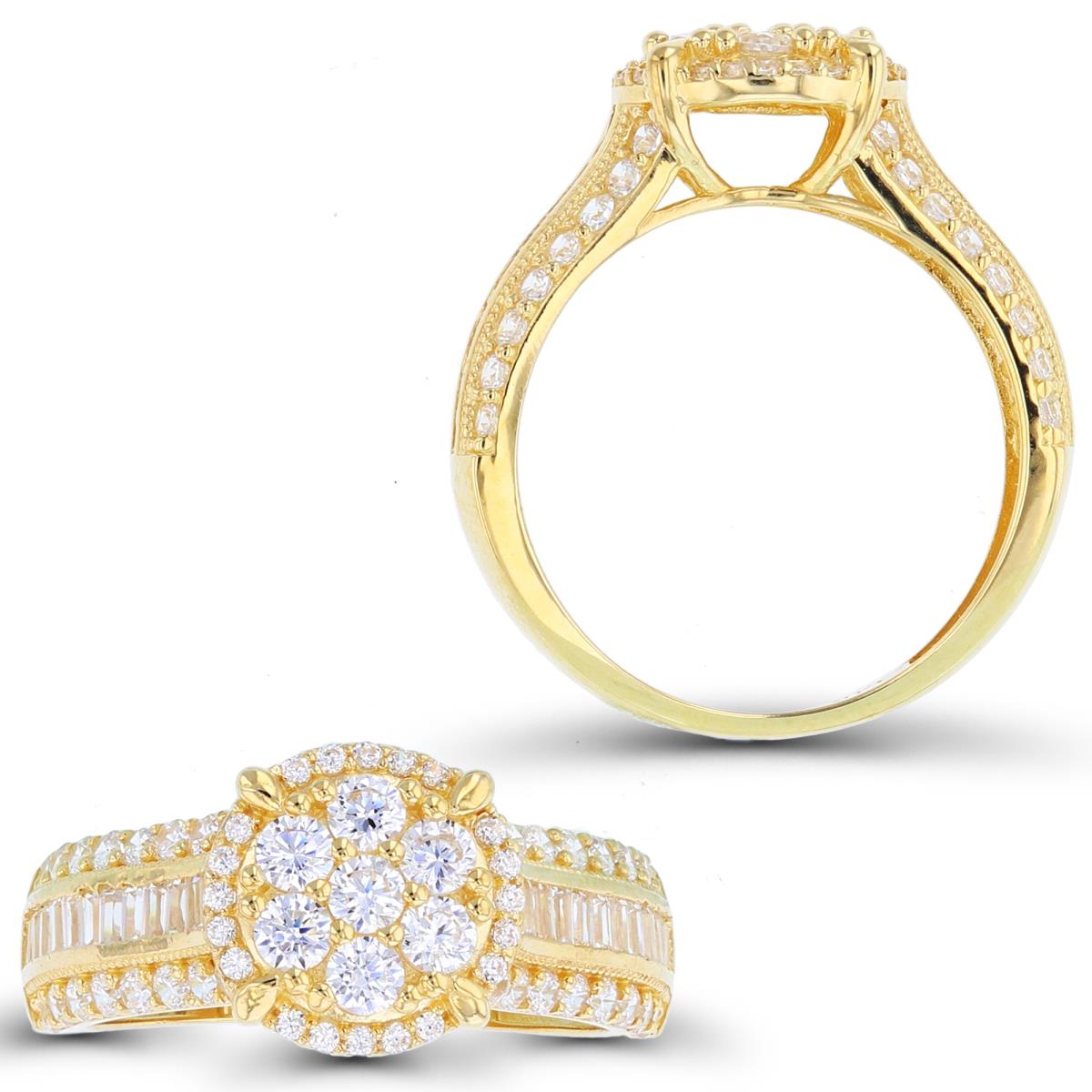 14K Yellow Gold Round & Bagette CZ Paved Circle Fashion Ring