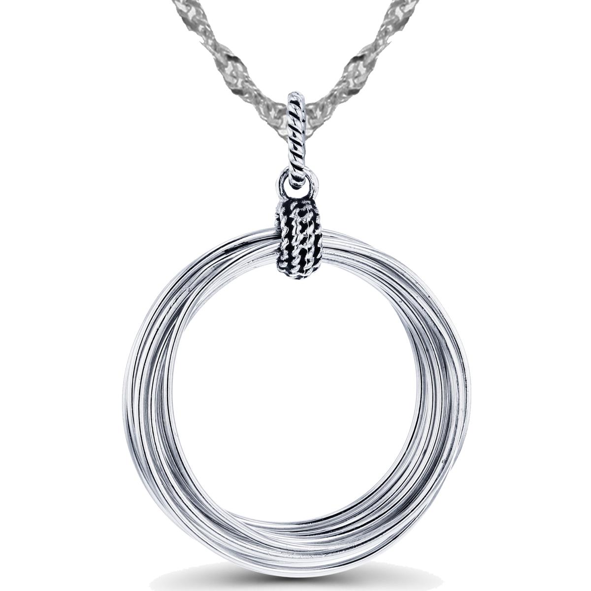 Sterling Silver Rhodium Oxidized 10-Assorted Size Hoops 18"+2" Singapore Necklace