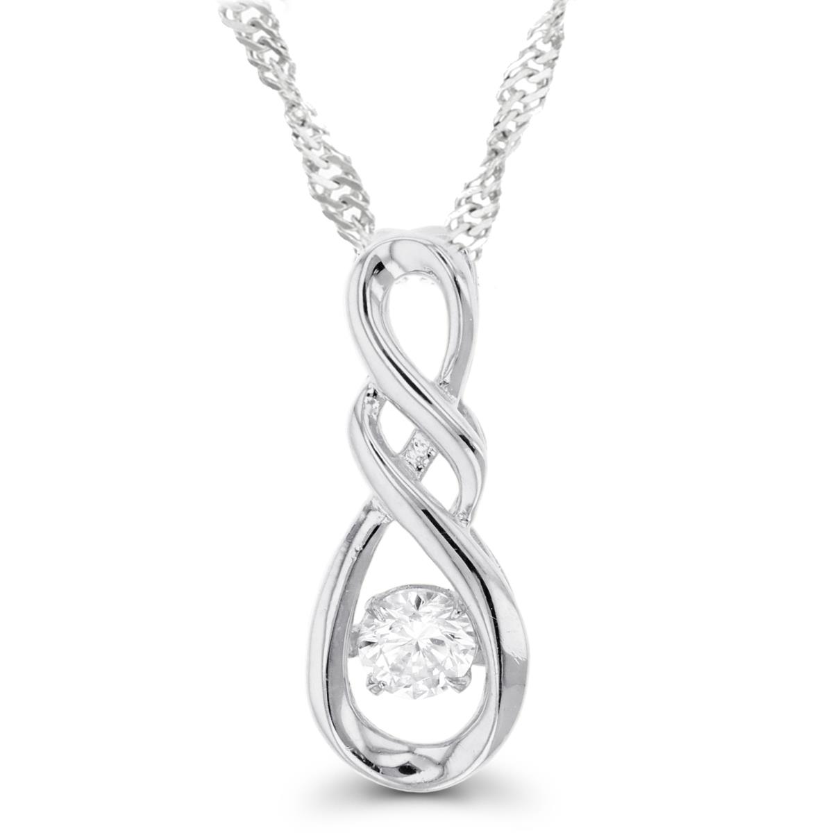 Sterling Silver Rhodium 5mm Rnd White CZ Dancing in Vertical Infinity 18"+2" Singapore Necklace