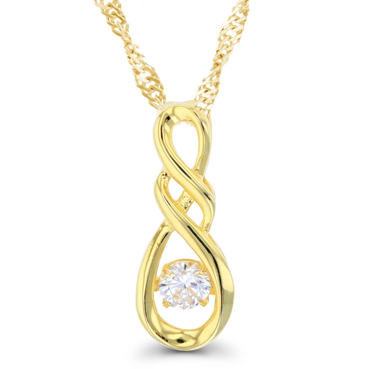 Sterling Silver+1Micron Yellow Gold 5mm Rnd White CZ Dancing in Vertical Infinity 18"+2" Singapore Necklace
