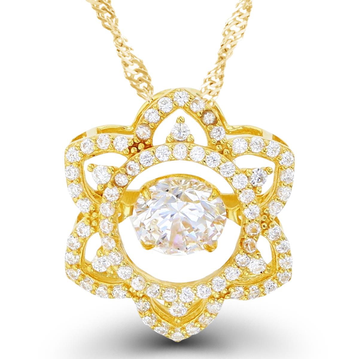 Sterling Silver+1Micron Yellow Gold 6mm Rnd White CZ Dancing in Flower 18"+2" Singapore Necklace