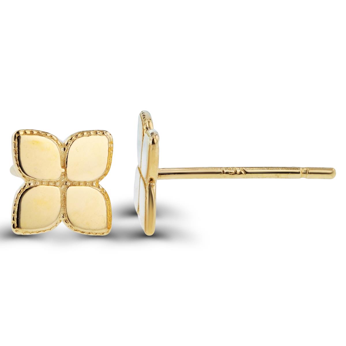 10K Yellow Gold High Polish & Textured Clover Studs with Silicon Backs