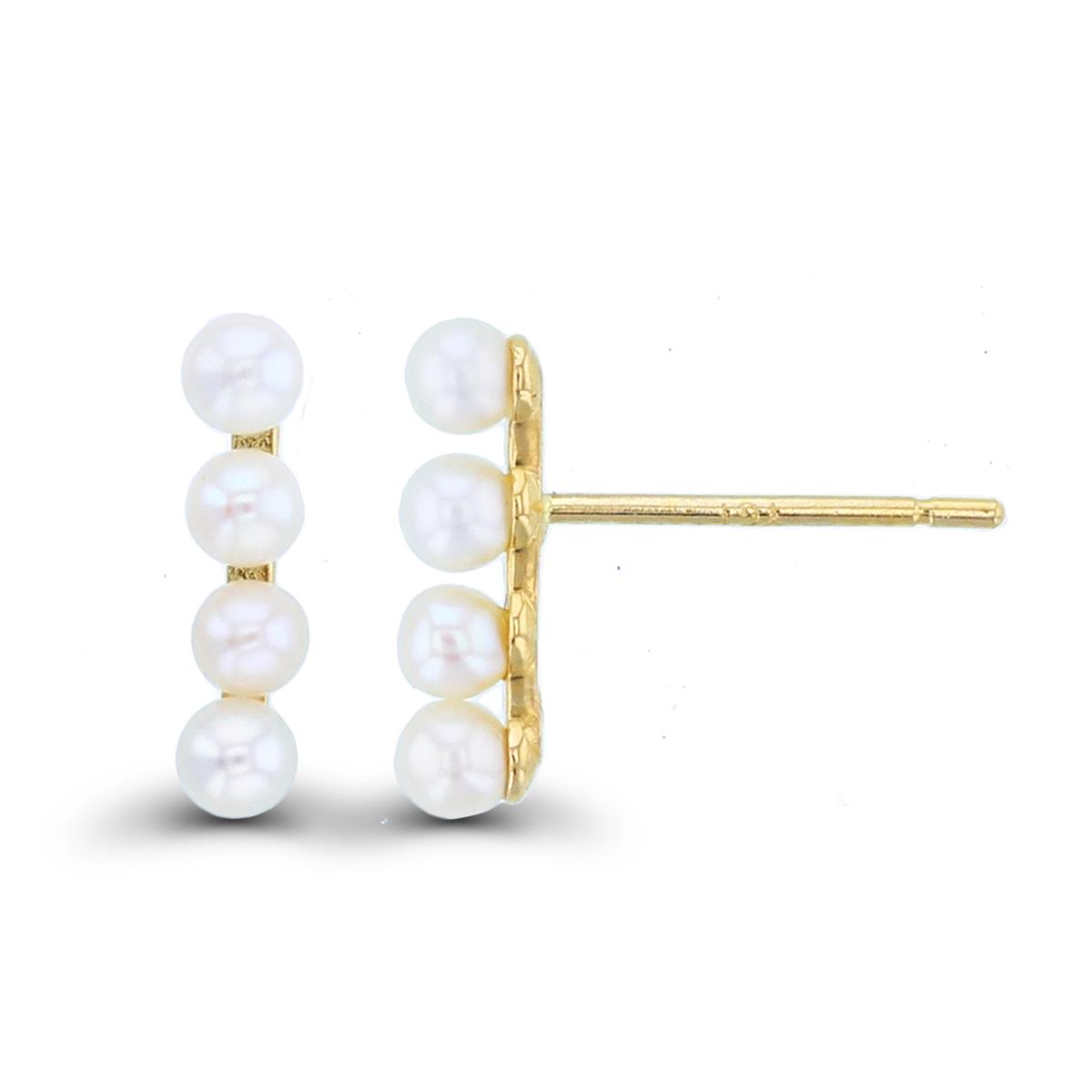 10K Yellow Gold 2mm Rnd Fresh Water Pearls Vertical Row Studs with Silicon Backs