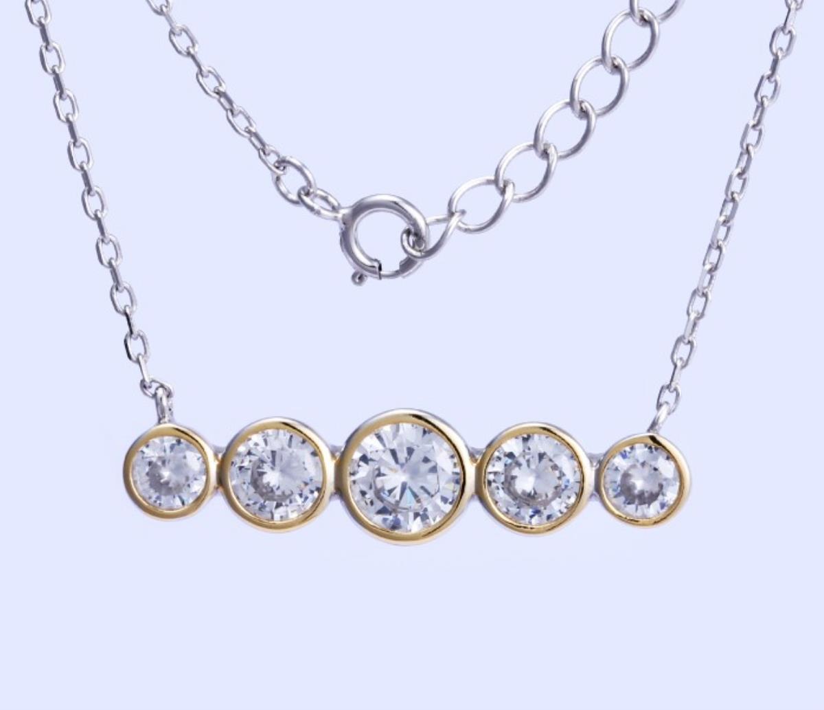 Sterling Silver Rhodium & Yellow Graduated CZ Bezel 18"+2" Necklace