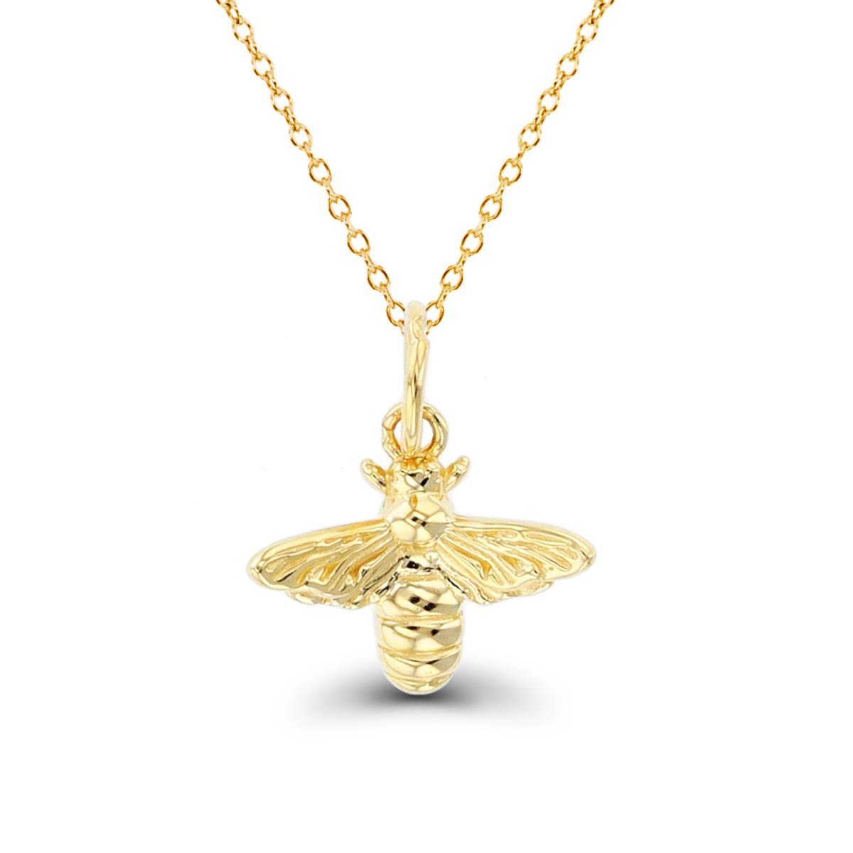 10K Yellow Gold High Polish & Textured Bee 18"Necklace