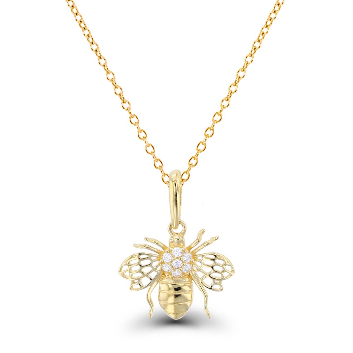 10K Yellow Gold High Polish & Textured Rnd CZ Bee 18"Necklace