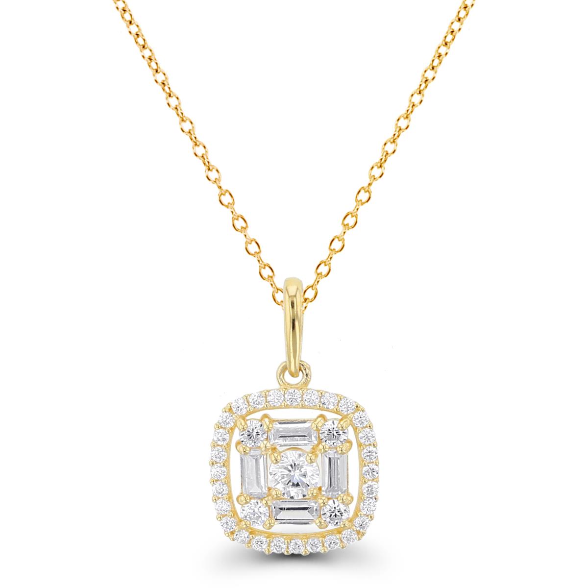 10K Yellow Gold Rnd & SB CZ Cushion 18"Necklace