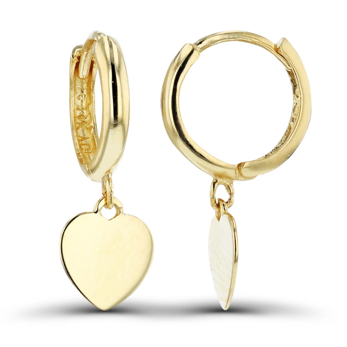 10K Yellow Gold 17x6mm Dangling Heart Hoop Earring