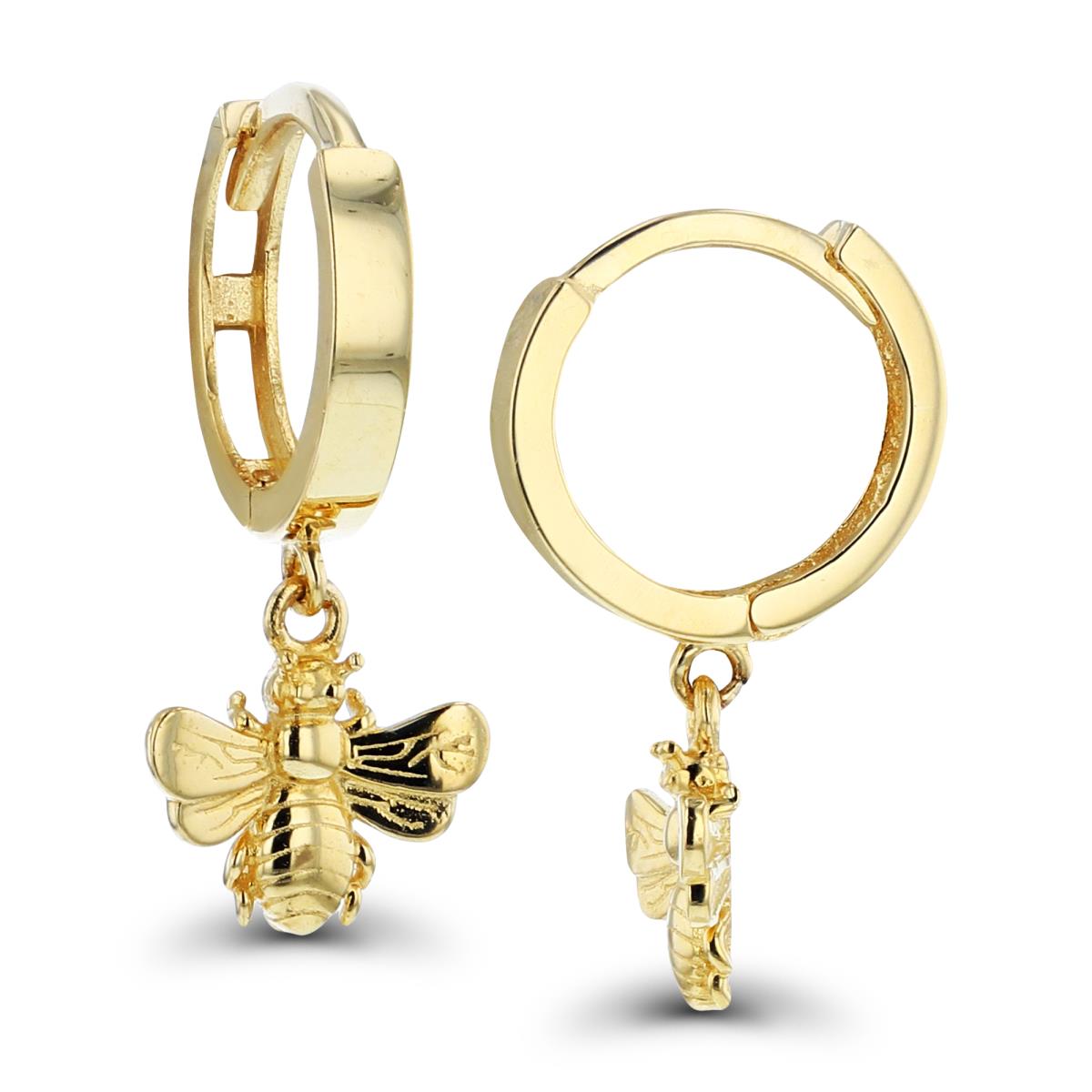 10K Yellow Gold 17x8mm Dangling Bee Hoop Earring