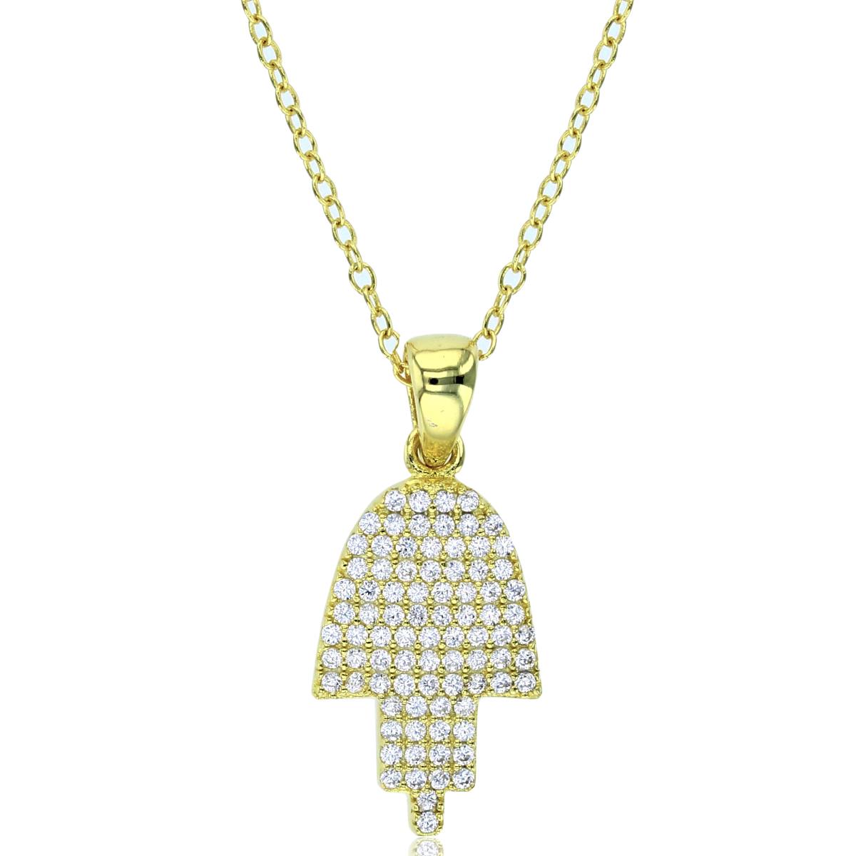 Sterling Silver+1Micron Yellow Gold Rnd CZ Micropave Hamsa18"Necklace