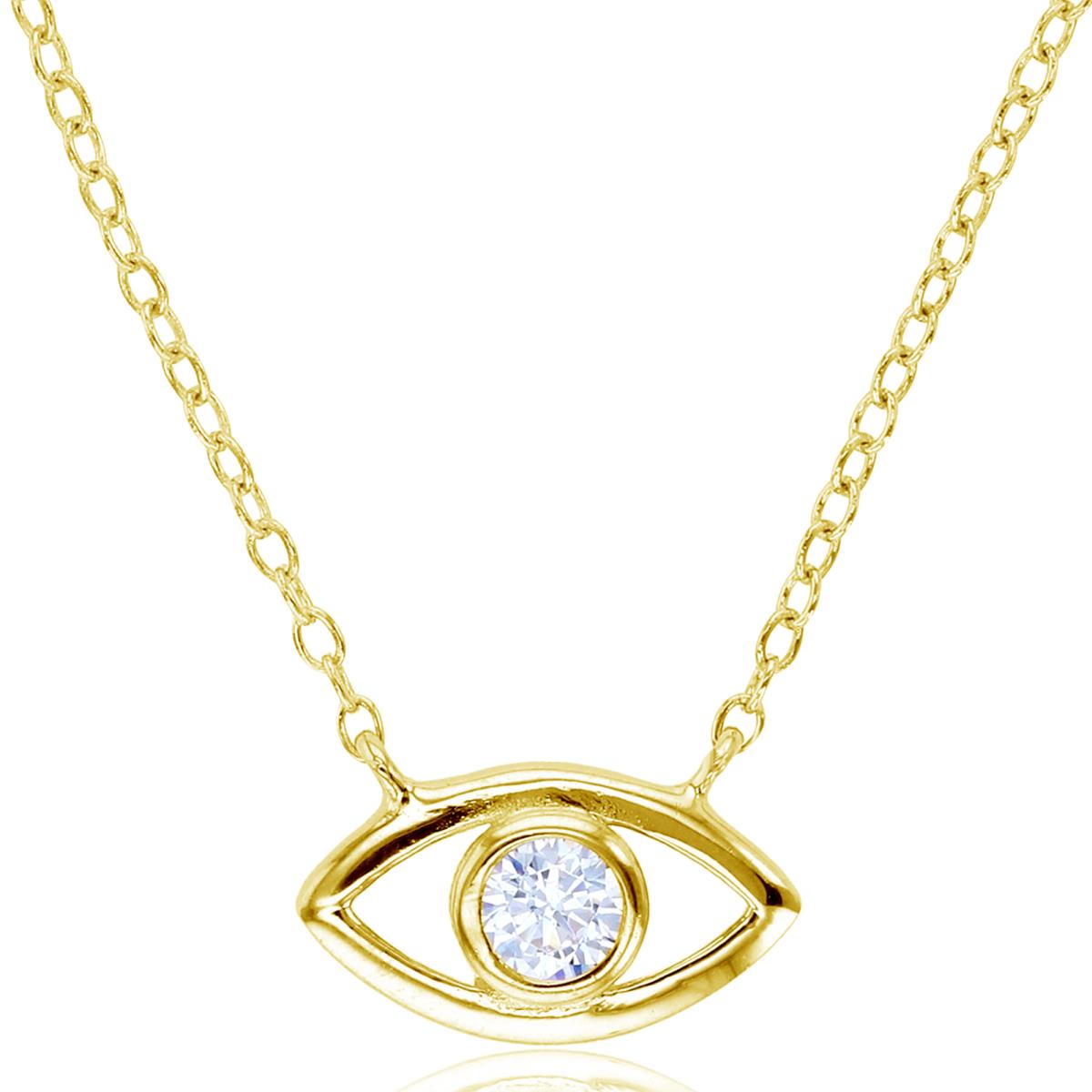 Sterling Silver+1Micron Yellow Gold 3.5mm Rnd White CZ Evil Eye 18"Necklace