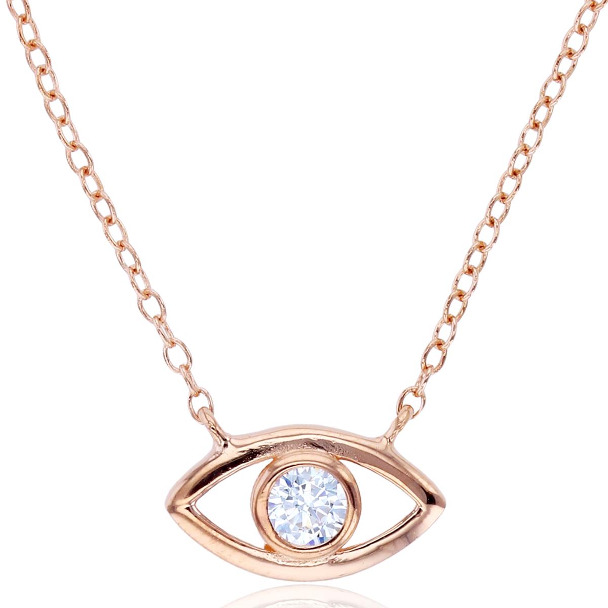 Sterling Silver+1Micron Rose Gold 3.5mm Rnd White CZ Evil Eye 18"Necklace