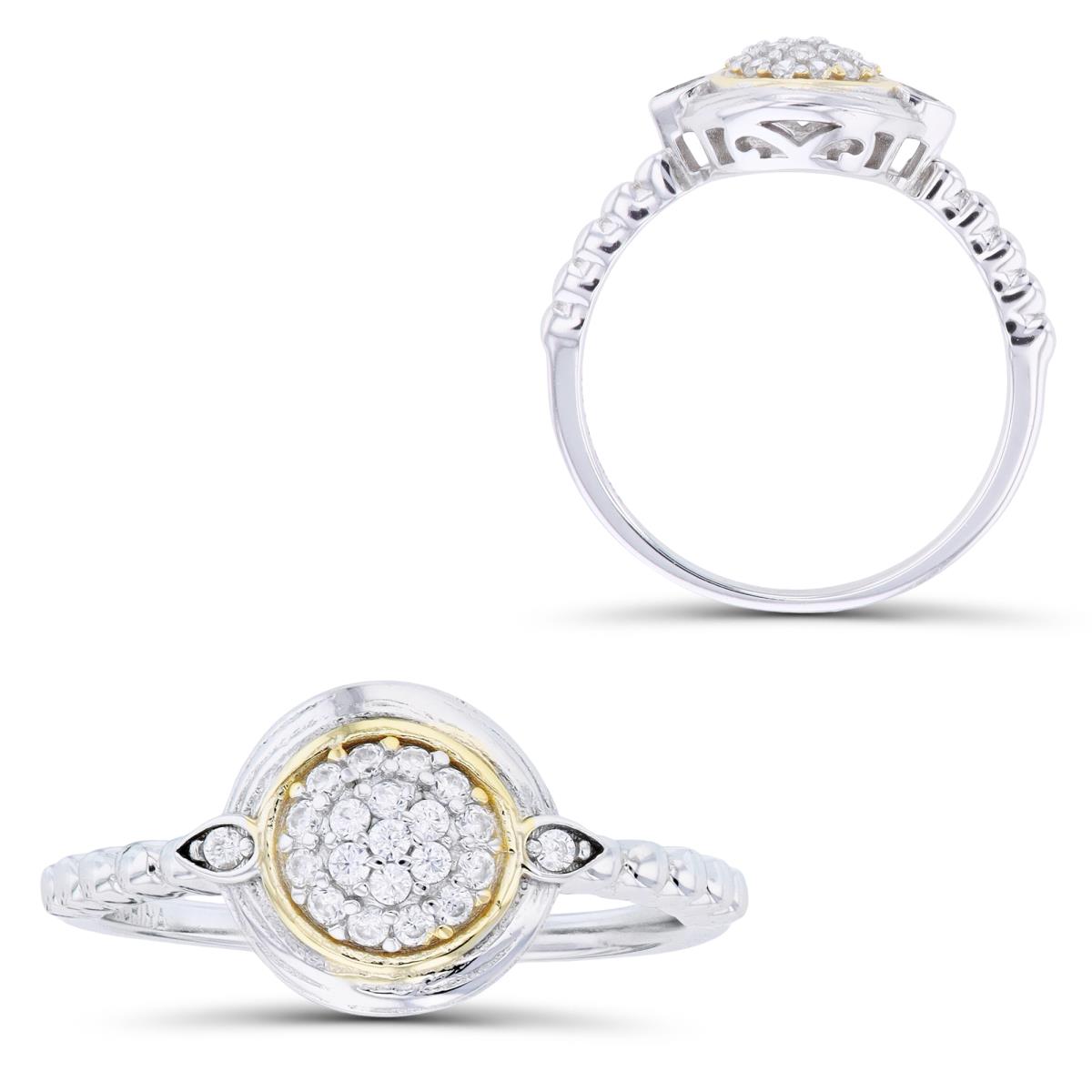Sterling Silver Rhodium & Yellow CZ Round Shaped Ring