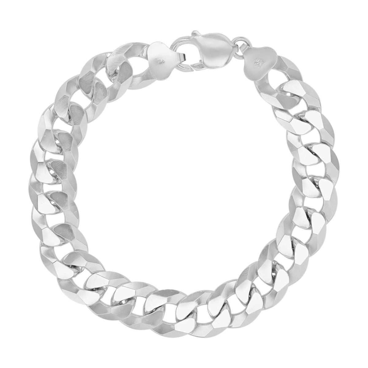 Sterling Silver Rhodium DC 12.5mm 350 Curb Pave 9"Chain Bracelet