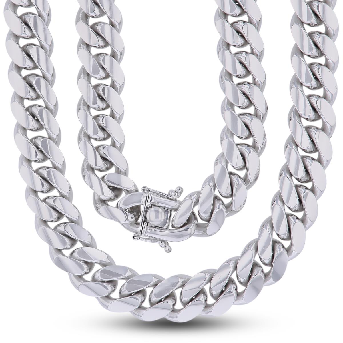 Sterling Silver Rhodium 12.8mm 400 Gauge 30" Miami Cuban Chain 
