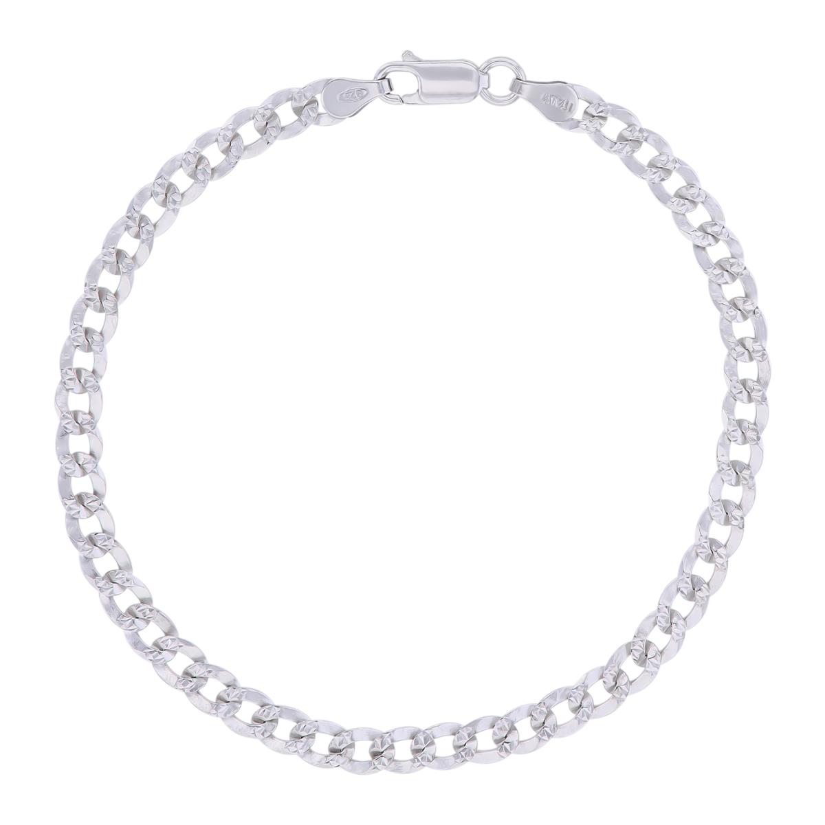 Sterling Silver Rhodium DC 4.6mm 120 Curb Pave 8.25"Chain Bracelet