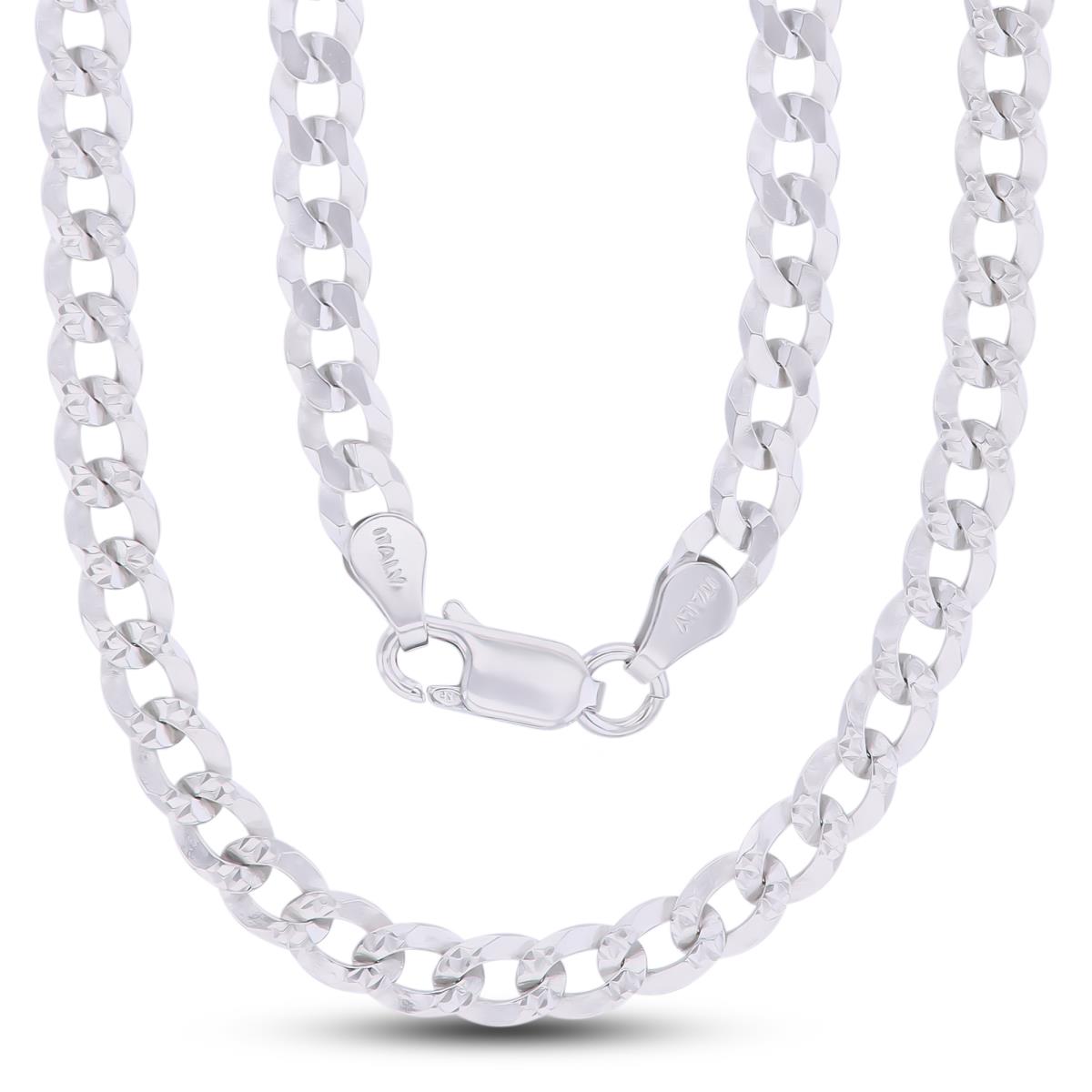 Sterling Silver Rhodium DC 4.6mm 120 Curb Pave 22"Chain 