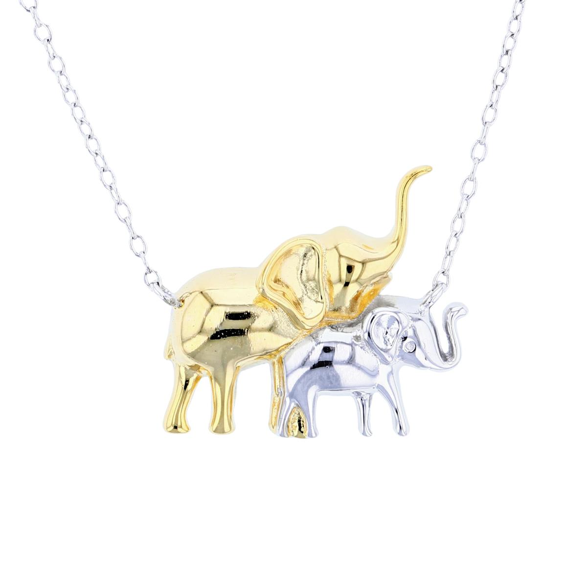 Sterling Silver Sterling+1Micron Yellow Gold Mother(W)/Baby(Y) Elephants 18"Necklace