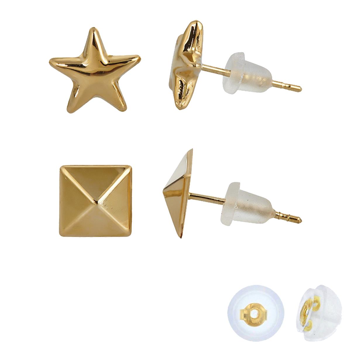 14K Yellow Gold Polished Star & Pyramid Stud Earring Set