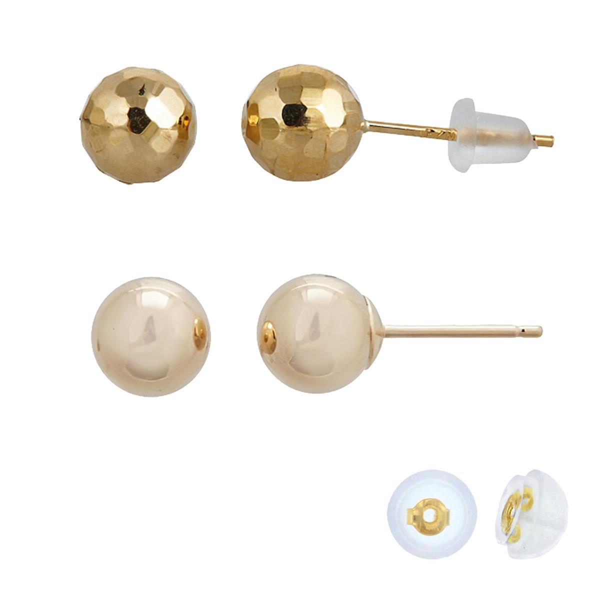14K Yellow Gold 6mm Polished & DC Ball Stud Earring Set