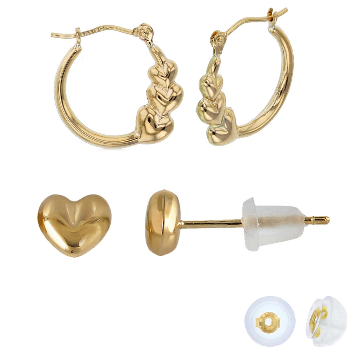 14K Yellow Gold Triple Graduated Heart Hoop & Stud Earring Set