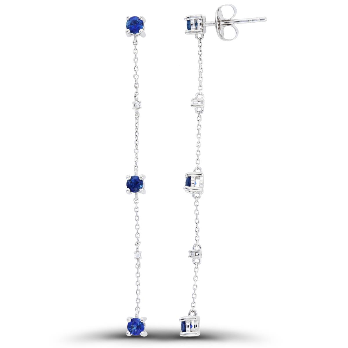 10K White Gold & Cr. Blue and White Sapphire Station Drop Earring