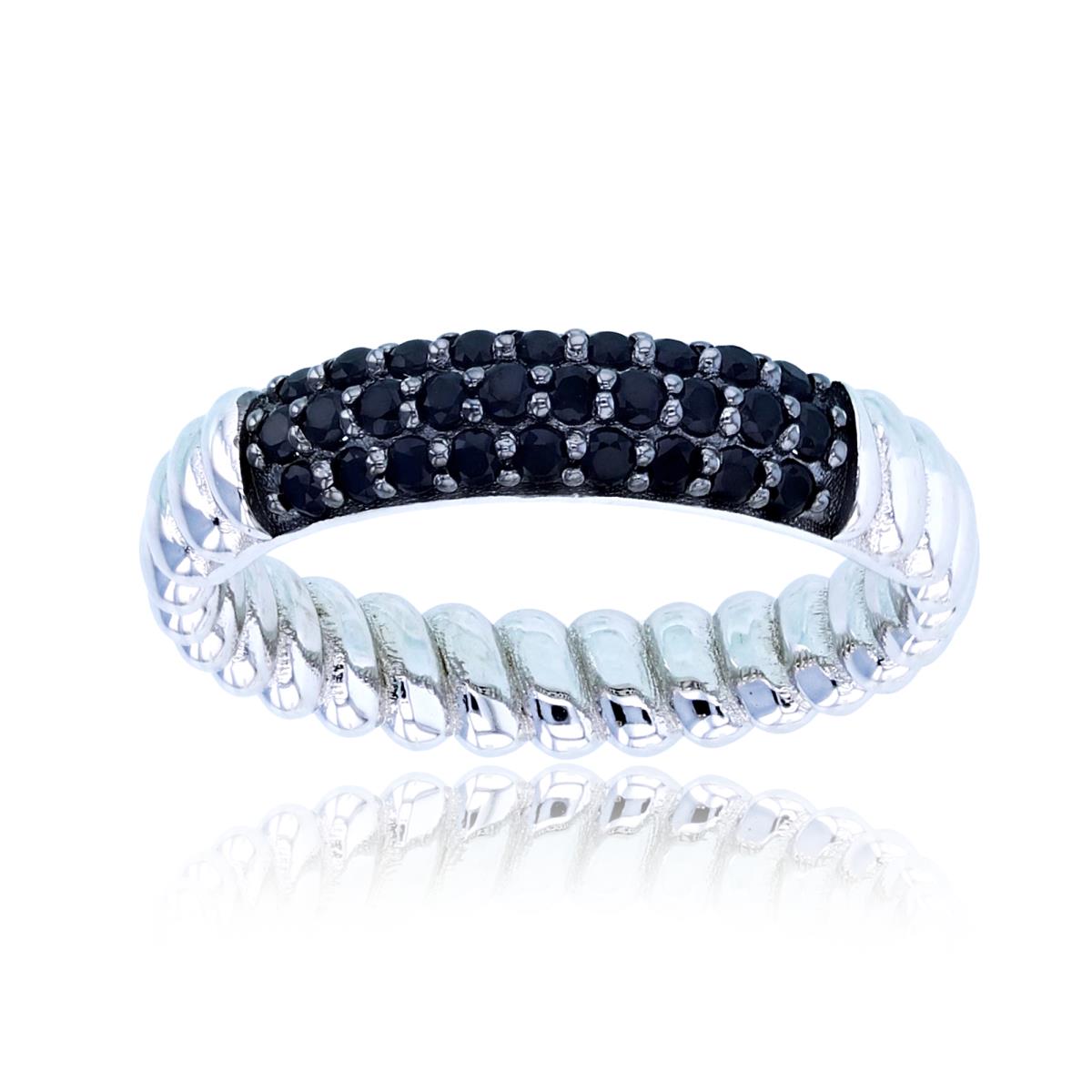 Sterling Silver Two-Tone (Blk/Wh) 1.5mm Rnd Black Spinel Puffy Textured Band
