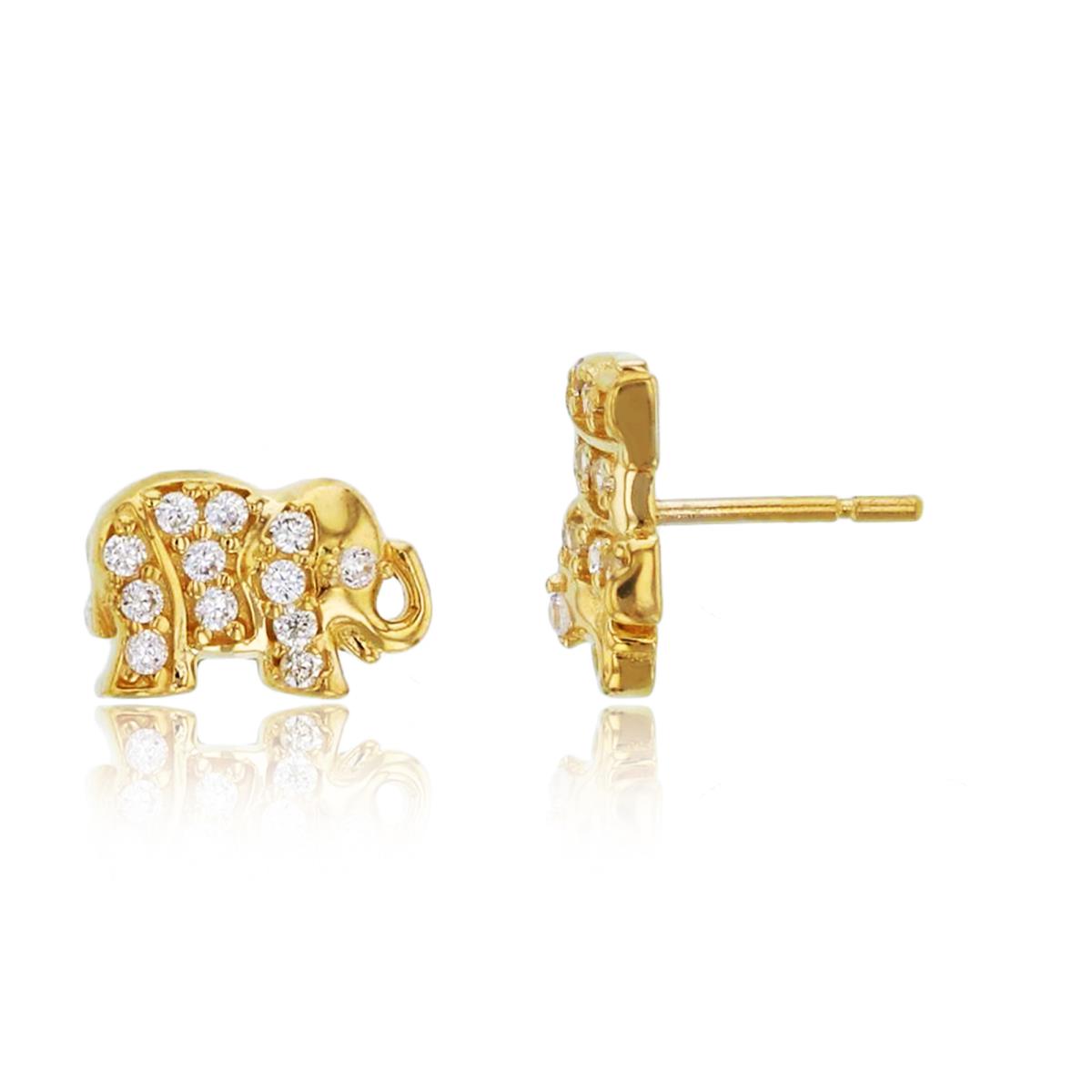 10K Yellow Gold Rnd CZ Paved Elephant Stud Earrings