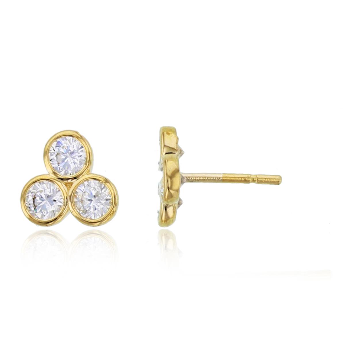 10K Yellow Gold 3-Bezel Rnd CZ Studs