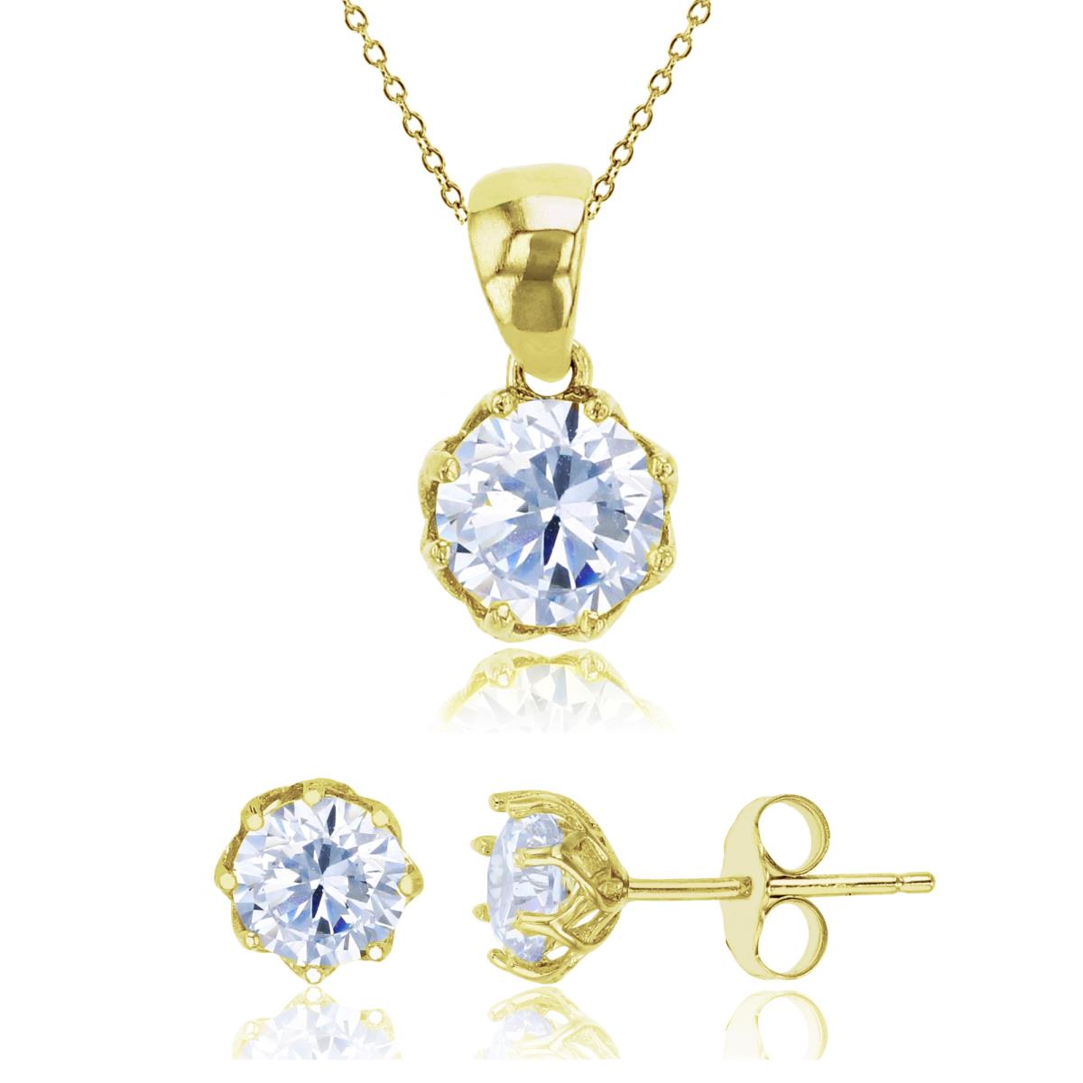 Sterling Silver Yellow 6mm White Round Cut CZ Solitaire Dangling 18" Necklace & Earring Set