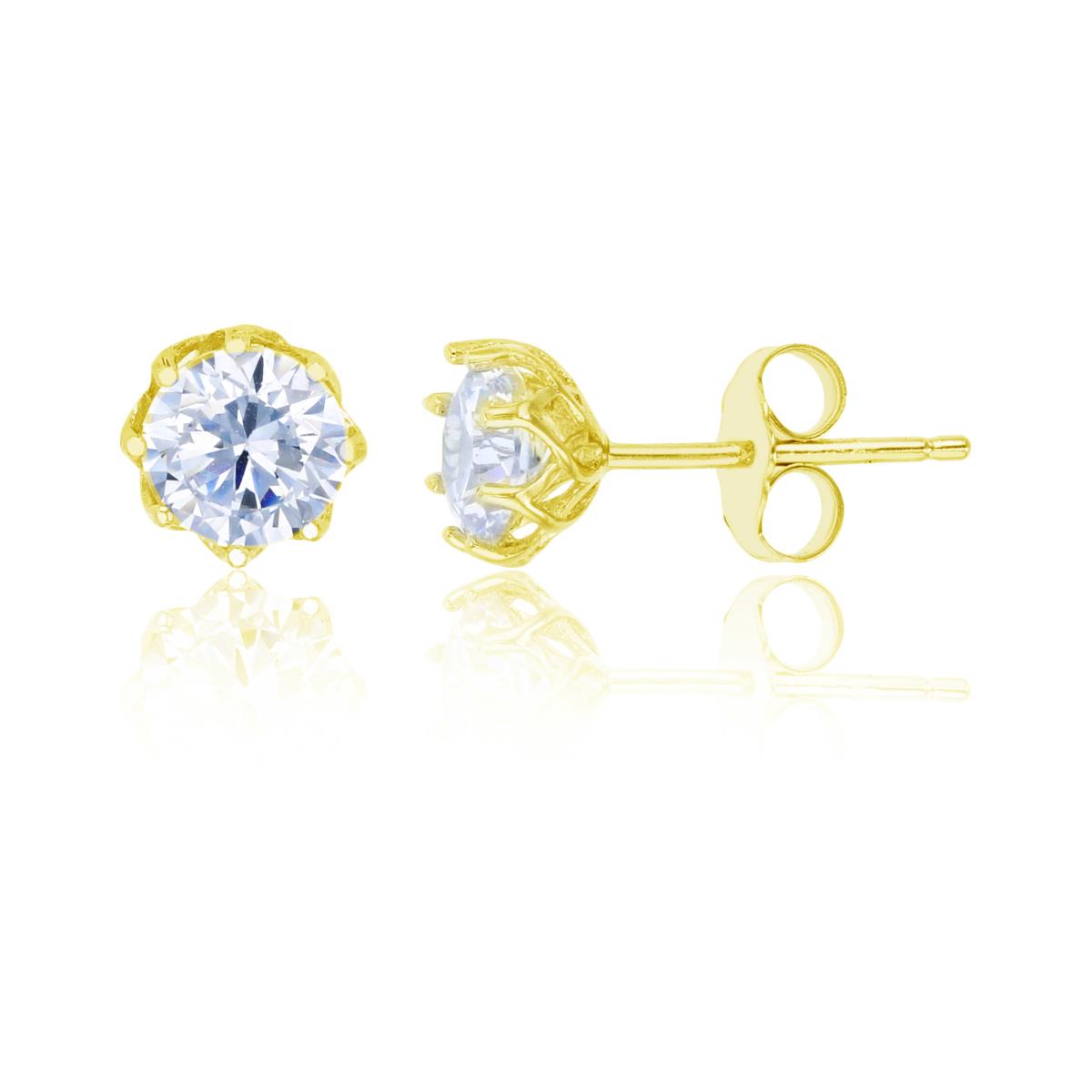 Sterling Silver Yellow 6mm Round Cut CZ Solitaire Stud Earring